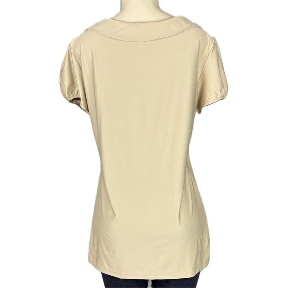 Essentials By Milano L Khaki Crew Collar Elastic Waist Short Sleeve Tunic Top - Picture 4 of 6